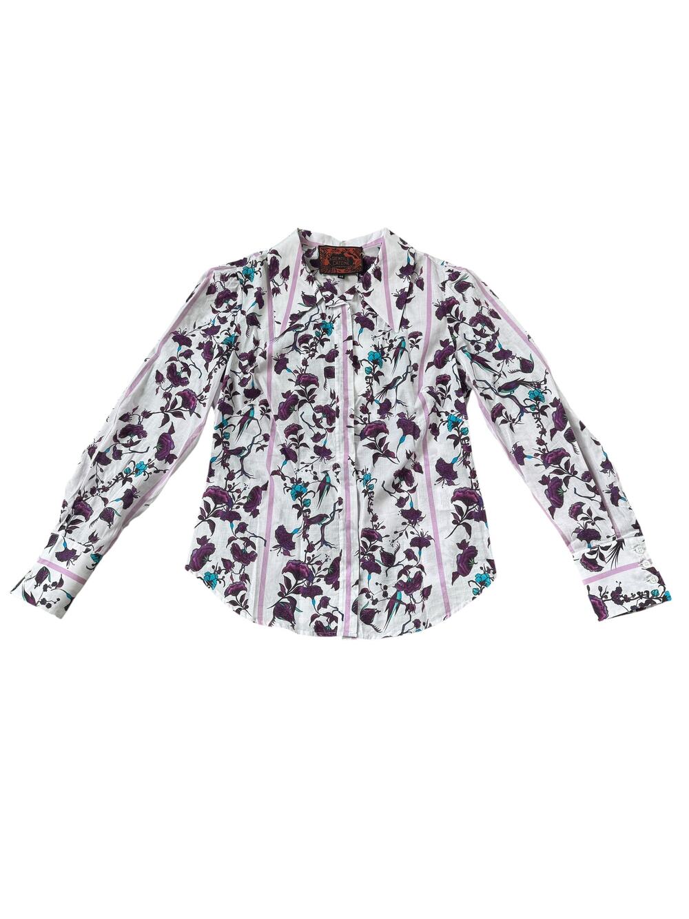 NEW Gentile Catone Purple Floral Cotton Shirt